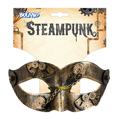 Masque Steampunk Doré avec Engrenages - Loup de Soirée