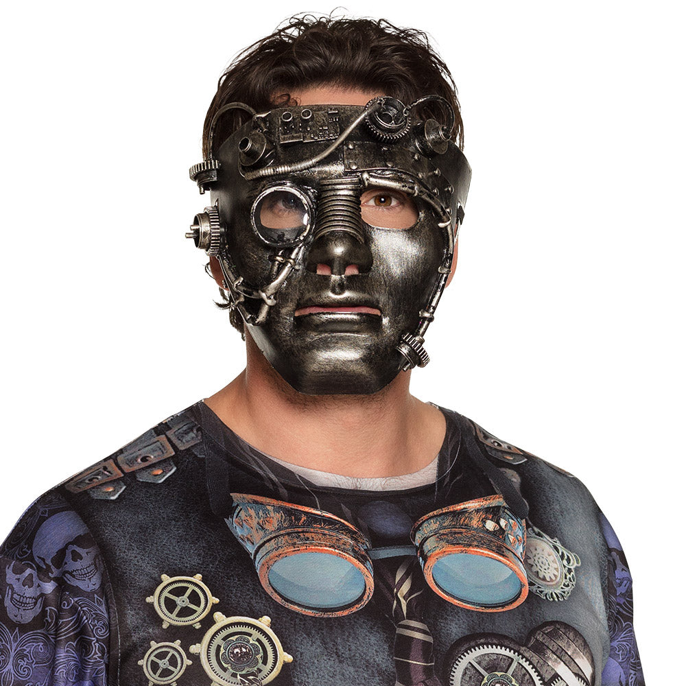Masque Steampunk Métallique avec Accessoires - Déguisement Cyberpunk