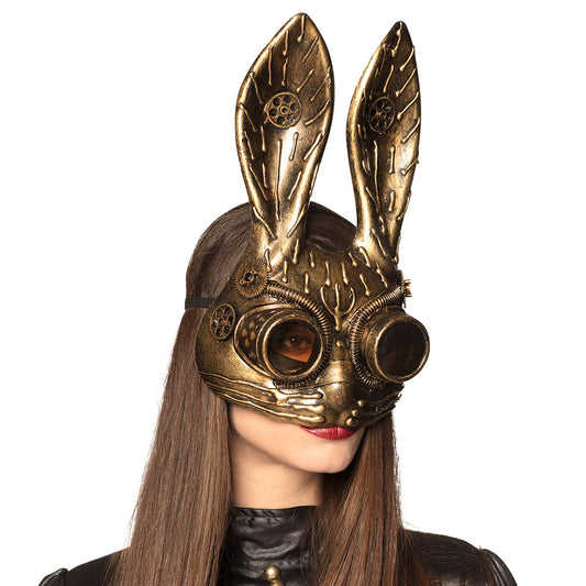 Masque Steampunk Lapin Doré avec Grandes Oreilles et Lunettes