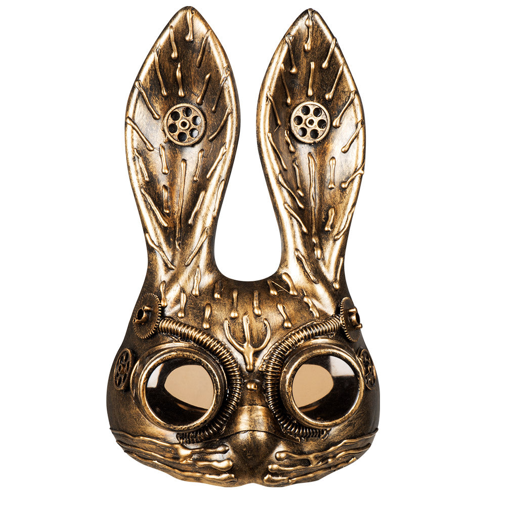 Masque Steampunk Lapin Doré avec Grandes Oreilles et Lunettes