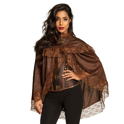 Cape Steampunk Marron Dentelle - Accessoire Gothique Élégant