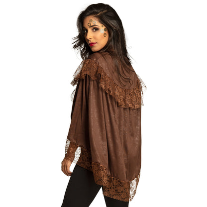 Cape Steampunk Marron Dentelle - Accessoire Gothique Élégant
