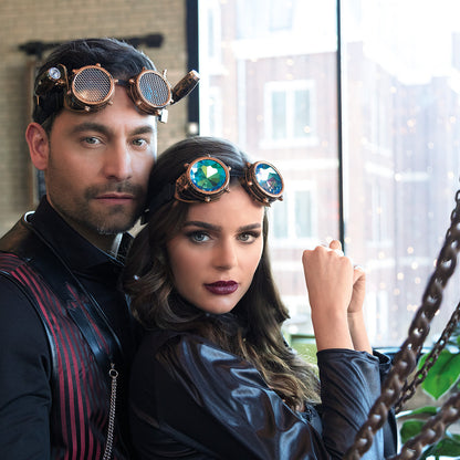 Lunettes Steampunk Prismatiques Rétro LED Laiton