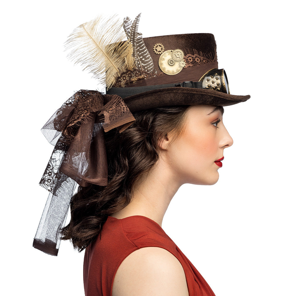 Chapeau Steampunk Marron avec Lunettes Party et Accessoires