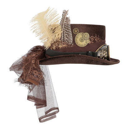 Chapeau Steampunk Marron avec Lunettes Party et Accessoires