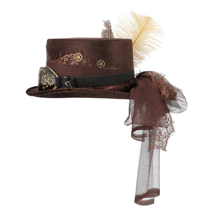 Chapeau Steampunk Marron avec Lunettes Party et Accessoires
