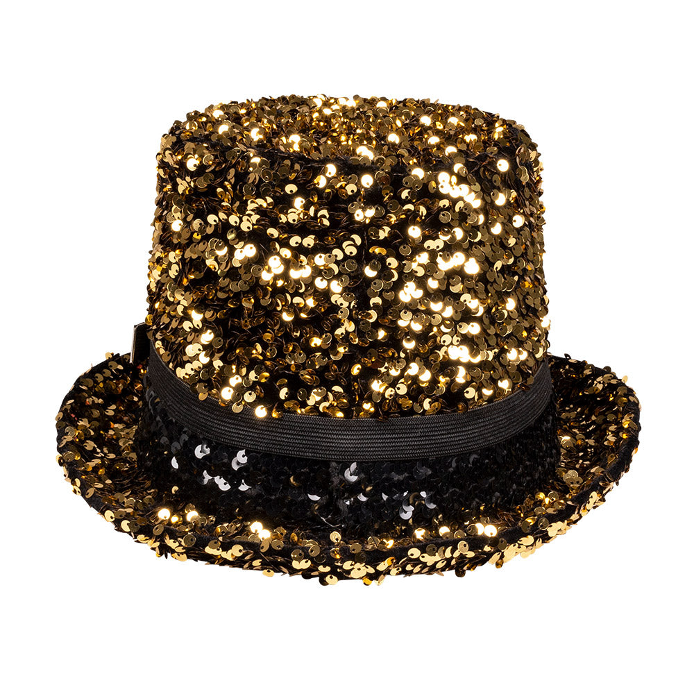 Haut de forme paillettes or avec lunettes LED steampunk