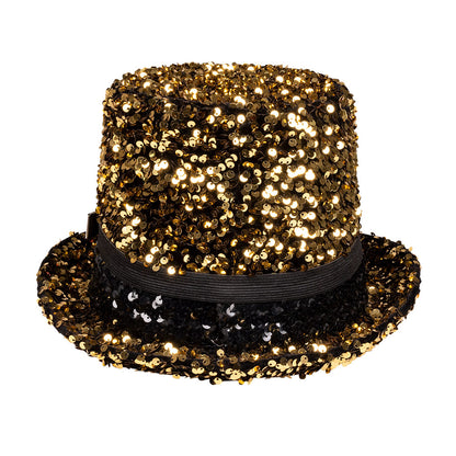 Haut de forme paillettes or avec lunettes LED steampunk