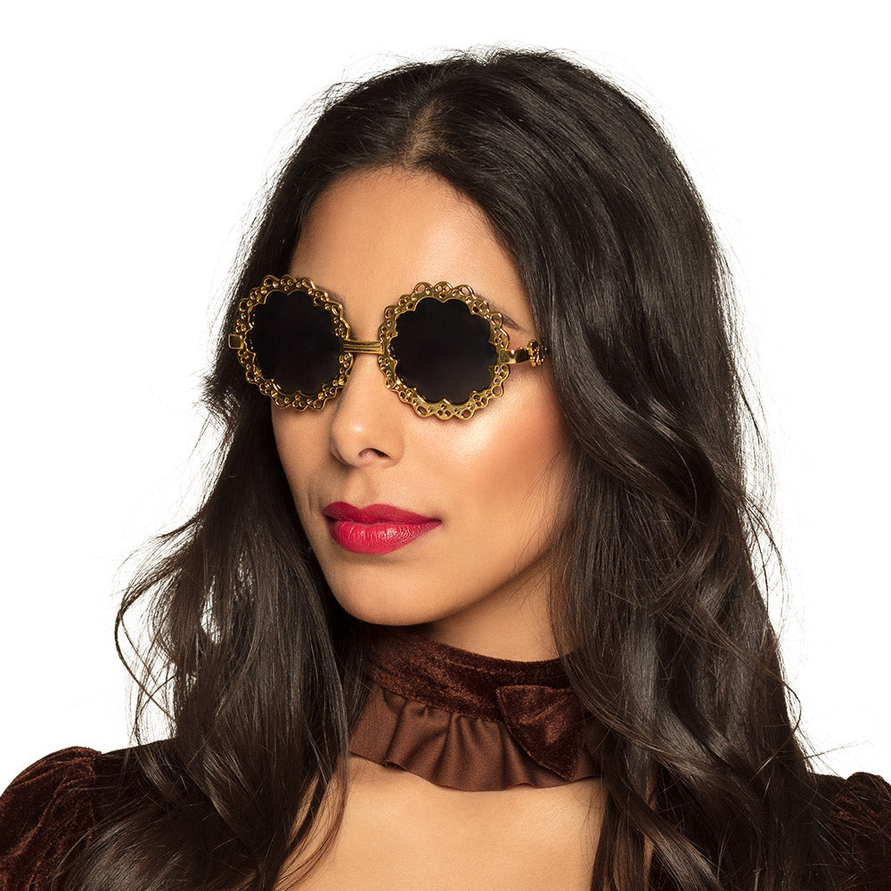 Lunettes Steampunk Dorées Fleur - Accessoire Carnaval Rétro