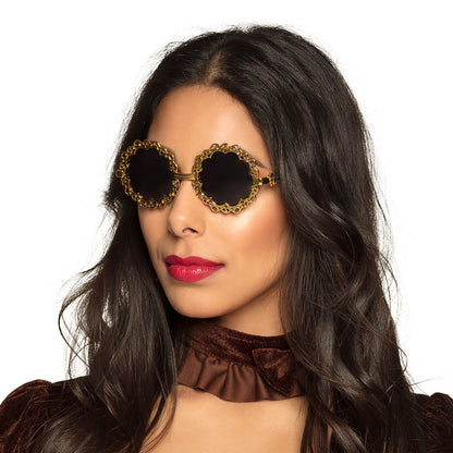 Lunettes Steampunk Dorées Fleur - Accessoire Carnaval Rétro