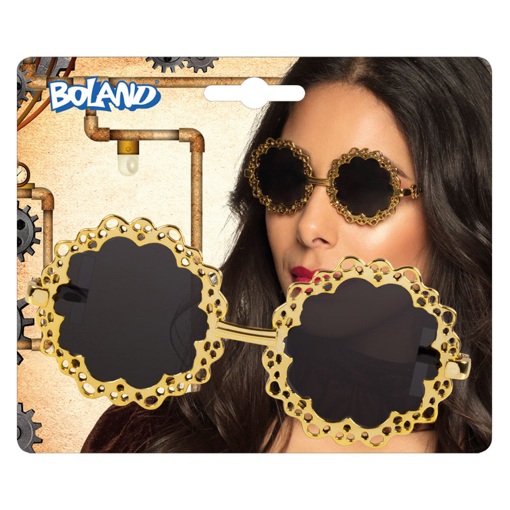 Lunettes Steampunk Dorées Fleur - Accessoire Carnaval Rétro