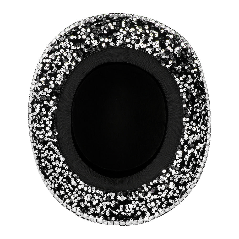 Chapeau Haut de Forme Paillettes Noir et Argent - Costume Disco