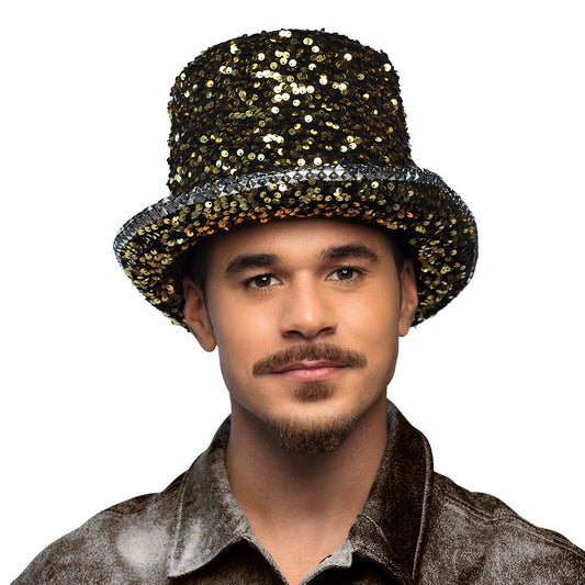 Haut de forme paillettes or noir sequins luxe
