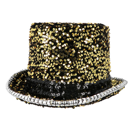 Haut de forme paillettes or noir sequins luxe