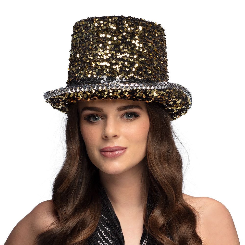 Haut de forme paillettes or noir sequins luxe