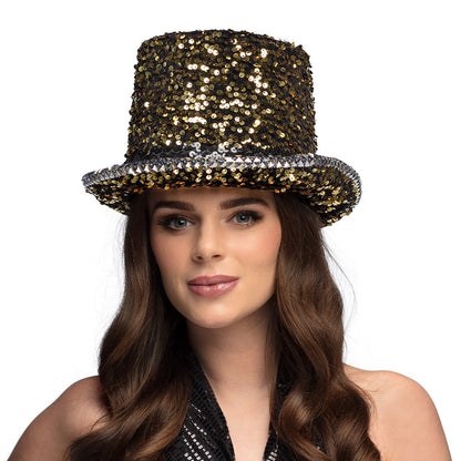 Haut de forme paillettes or noir sequins luxe