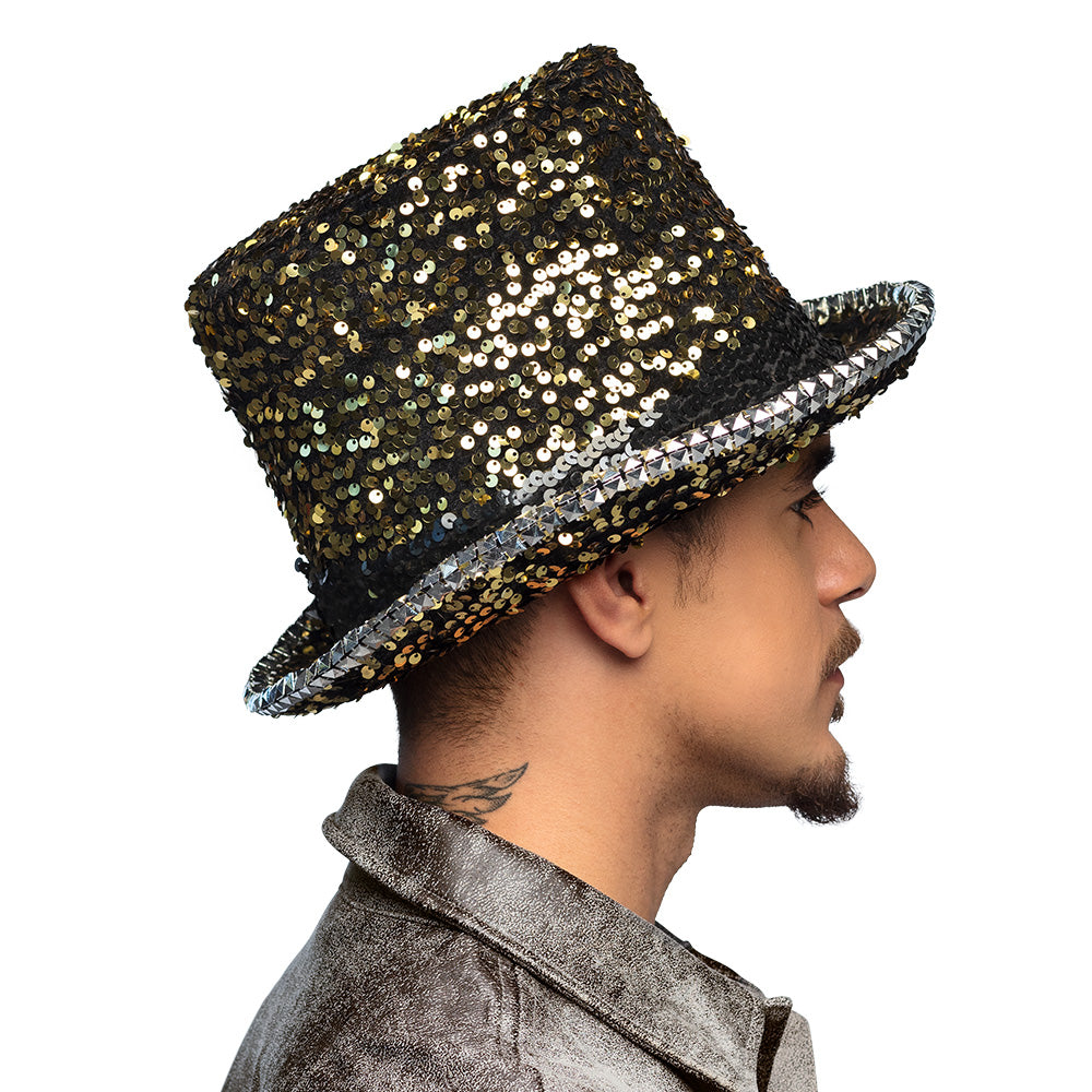 Haut de forme paillettes or noir sequins luxe