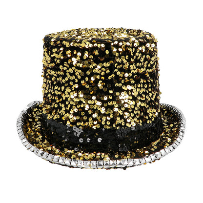 Haut de forme paillettes or noir sequins luxe