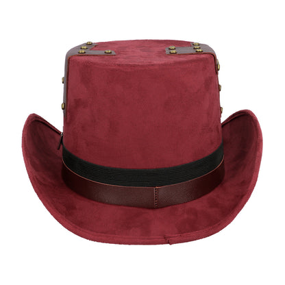 Chapeau Steampunk Cowboy Bordeaux avec Lunettes Goggles
