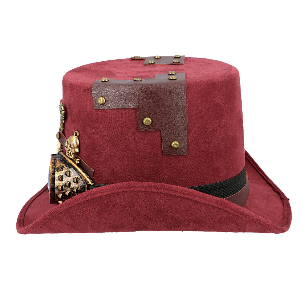 Chapeau Steampunk Cowboy Bordeaux avec Lunettes Goggles