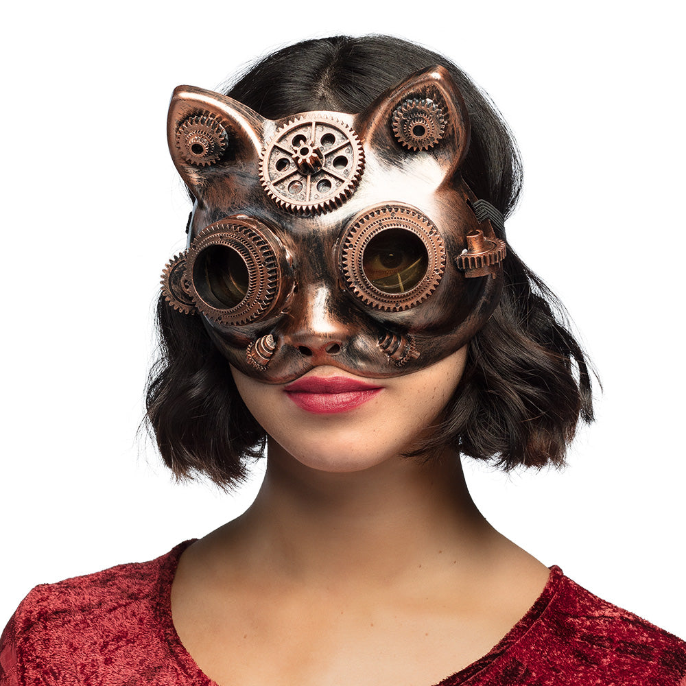 Masque Steampunk Chat Mécanique avec Engrenages