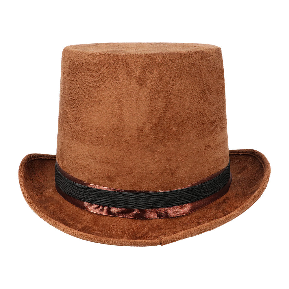 Chapeau Haut de Forme Steampunk Marron avec Lunettes Cuivre