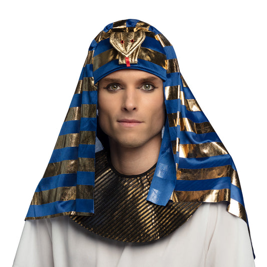Coiffe Égyptienne Pharaon Bleue et Or 58cm