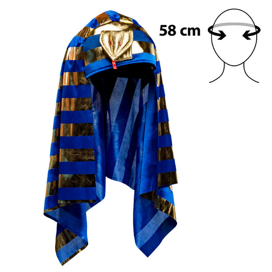 Coiffe Égyptienne Pharaon Bleue et Or 58cm