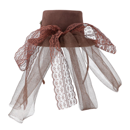 Chapeau Haut de Forme Steampunk Marron avec Voile Dentelle