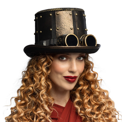 Chapeau Haut de Forme Steampunk avec Lunettes Dorées