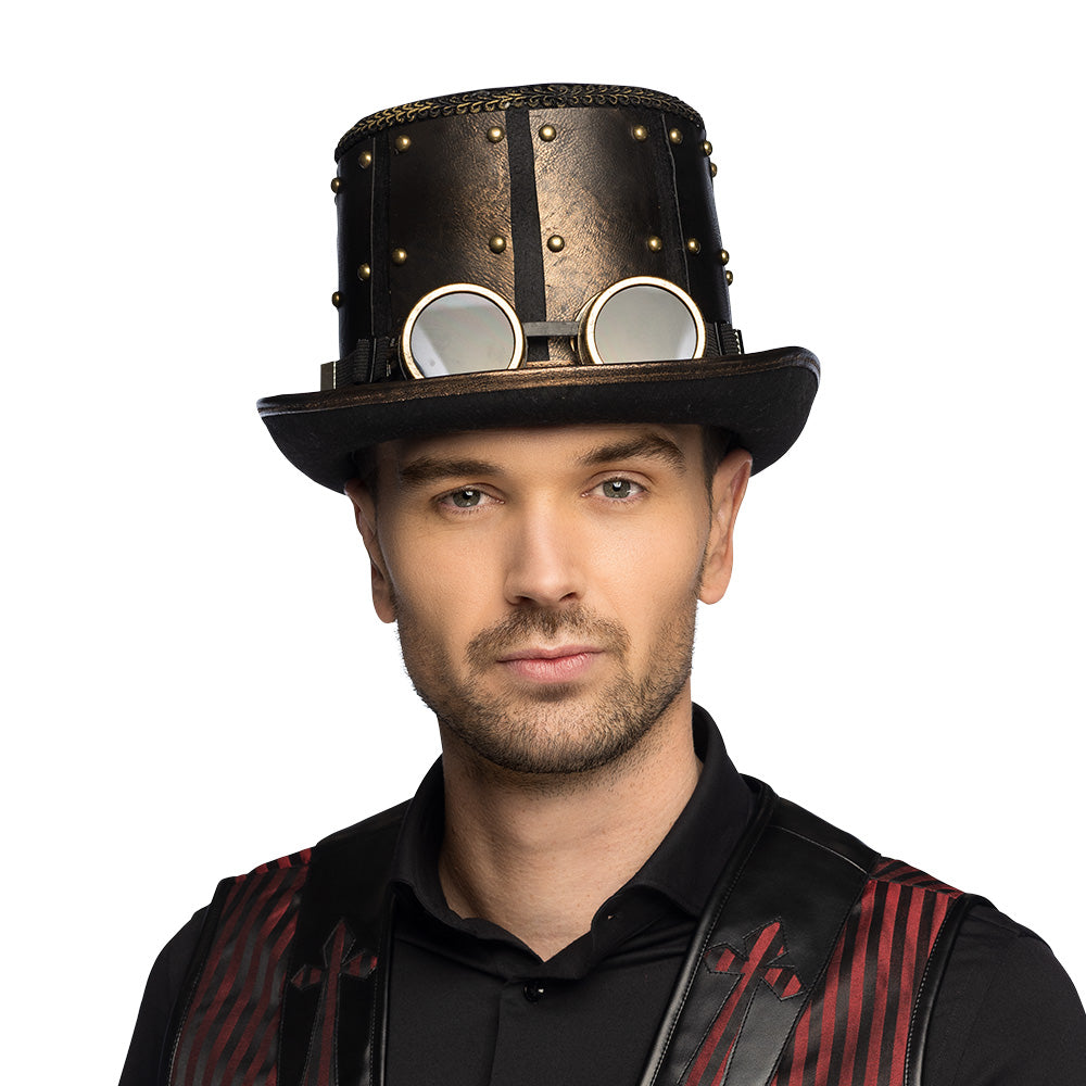 Chapeau Haut de Forme Steampunk avec Lunettes Dorées
