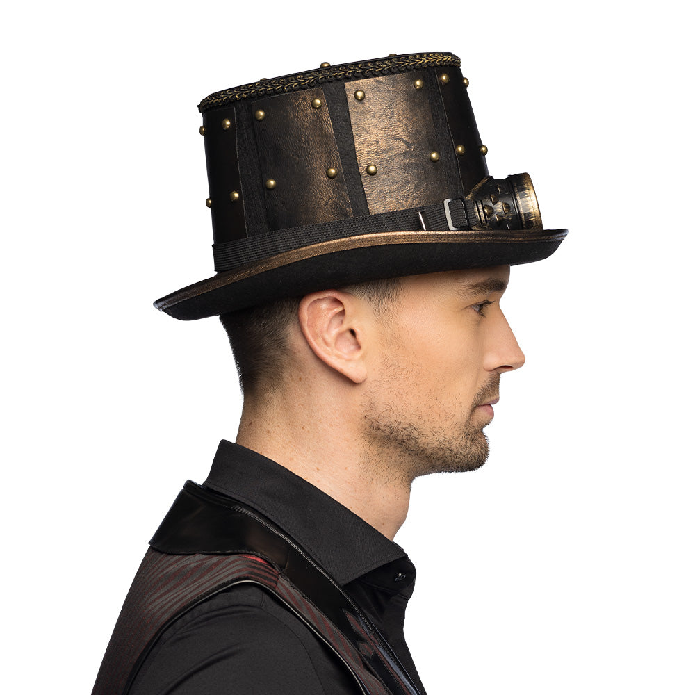 Chapeau Haut de Forme Steampunk avec Lunettes Dorées