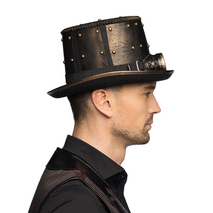 Chapeau Haut de Forme Steampunk avec Lunettes Dorées