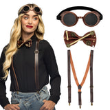 Set Steampunk 3 pièces : Lunettes, Nœud pap' et Bretelles