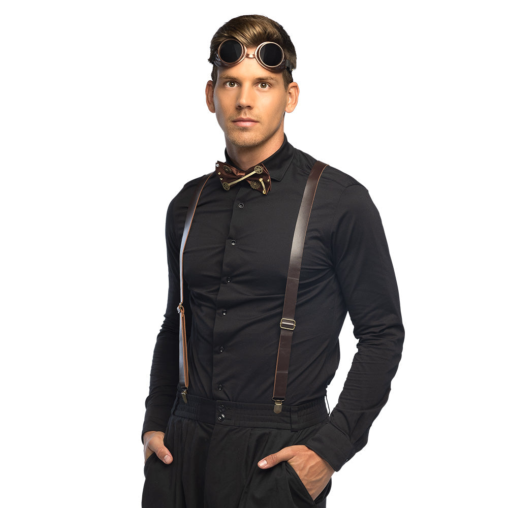 Set Steampunk 3 pièces : Lunettes, Nœud pap' et Bretelles