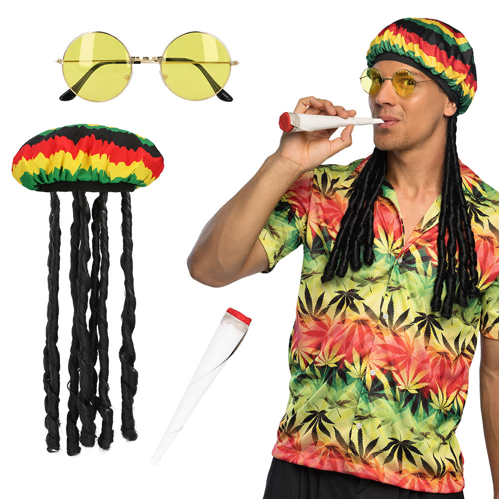Ensemble Reggae 3 pièces - Lunettes, Bonnet et Cigare Festif