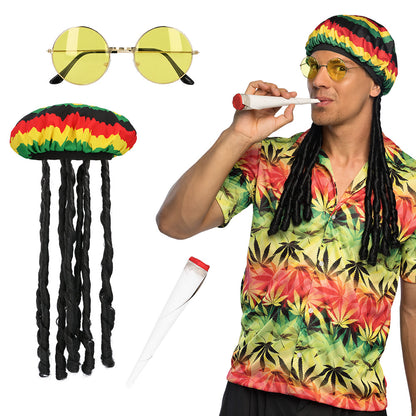Ensemble Reggae 3 pièces - Lunettes, Bonnet et Cigare Festif