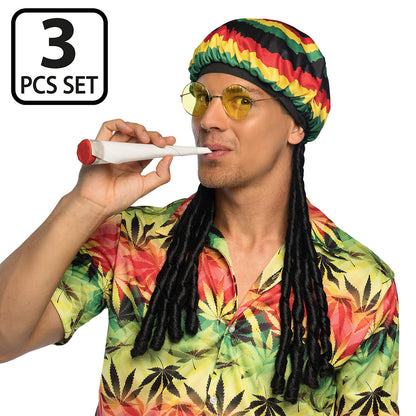 Ensemble Reggae 3 pièces - Lunettes, Bonnet et Cigare Festif