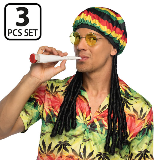 Ensemble Reggae 3 pièces - Lunettes, Bonnet et Cigare Festif