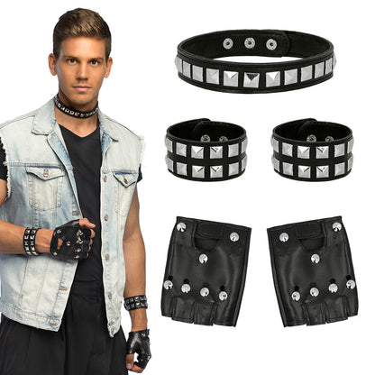Set Accessoires Rock Studié 5 Pièces - Choker, Bracelets, Gants