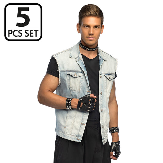 Set Accessoires Rock Studié 5 Pièces - Choker, Bracelets, Gants