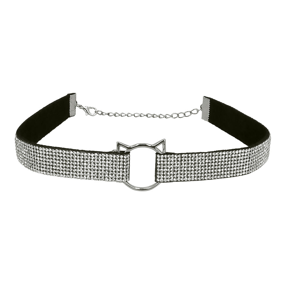 Kit Accessoires Chat Strass Noir - Serre-tête & Collier Ajustable