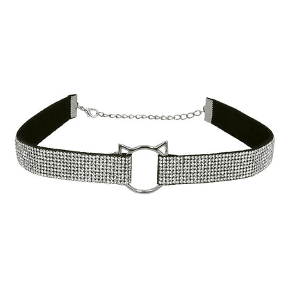 Kit Accessoires Chat Strass Noir - Serre-tête & Collier Ajustable