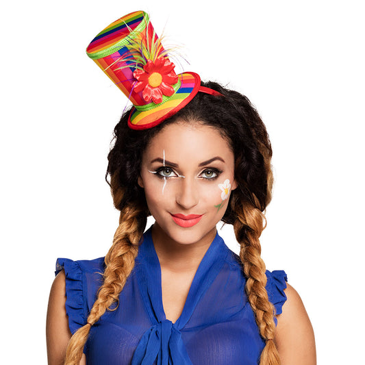 Haut de forme arc-en-ciel fleur clown cirque - Accessoire fête