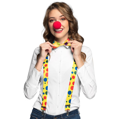Kit Complet Clown Coloré : Nez, Nœud Pap' et Bretelles Pois