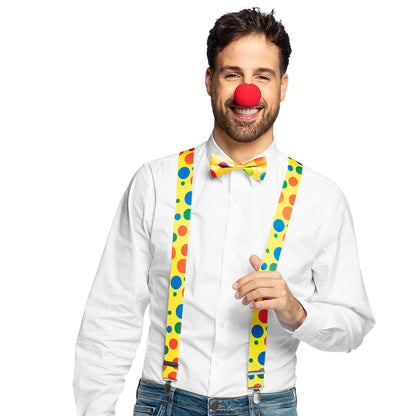 Kit Complet Clown Coloré : Nez, Nœud Pap' et Bretelles Pois