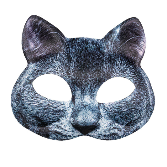 Masque Chat Gris Réaliste avec Oreilles - Déguisement Félin