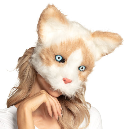Masque Chat Blanc Roux - Déguisement Animal Réaliste