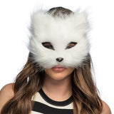 Masque Chat Blanc Fourrure - Déguisement Félin Réaliste
