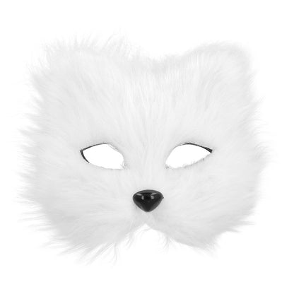 Masque Chat Blanc Fourrure - Déguisement Félin Réaliste